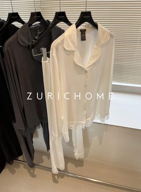 ZURICH HOME 亲肤舒适 绵软透气 莫代尔拼蕾丝衬衫领家居服套装