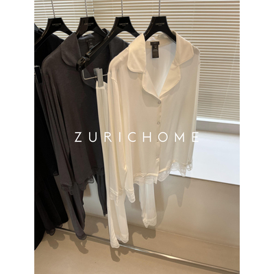 莫代尔拼蕾丝衬衫领家居服套装