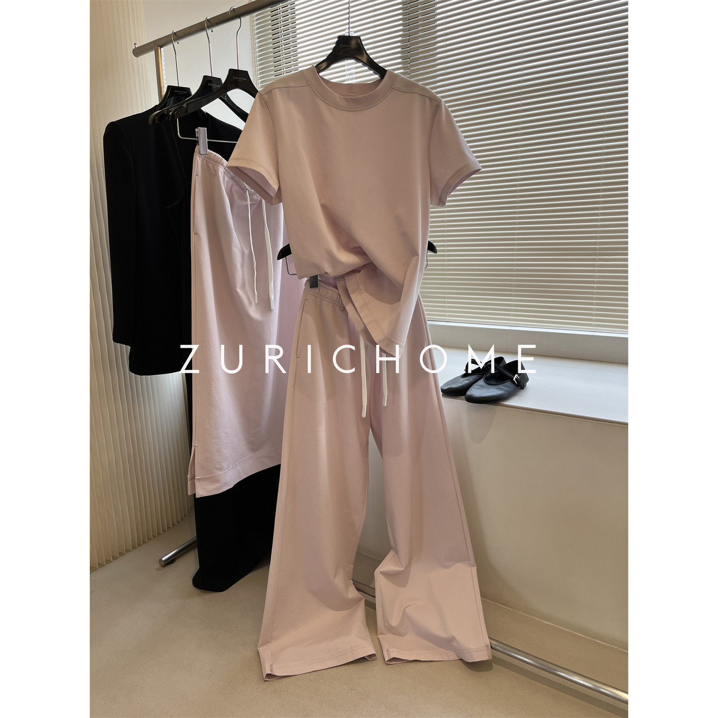ZURICH HOME 洋气显白樱花粉短袖卫衣+粉色卫裙+粉色卫裤 三件套