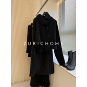 HOME 可爱毛茸 黑色庸懒 ZURICH 气质高领堆堆领马海毛开衫 外套