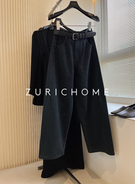 ZURICH HOME 洋气复古蓝 一片式剪裁 复古蓝休闲显瘦直筒牛仔裤