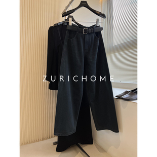 HOME 复古蓝休闲显瘦直筒牛仔裤 洋气复古蓝 剪裁 一片式 ZURICH