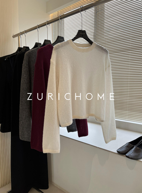 ZURICH HOME 糯软蓬松空气裸感 轻薄丝羊绒显比例小短款羊绒毛衣