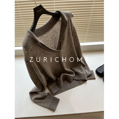 洋气休闲别致V领羊绒针织衫上衣