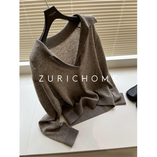 洋气休闲别致V领羊绒针织衫上衣