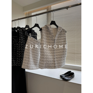 香风花呢连帽马甲背心 重工高阶内里真丝 花呢半裙 HOME ZURICH