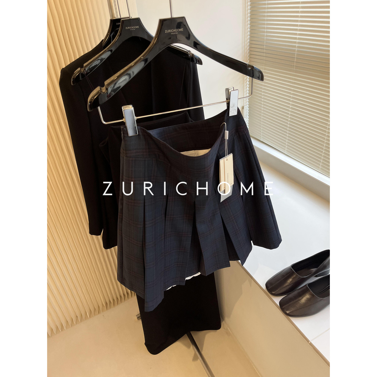 苏格兰格纹拼花边拼色格纹短裙