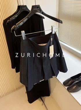 ZURICH HOME MIU系穿搭青春学院风 苏格兰格纹拼花边拼色格纹短裙