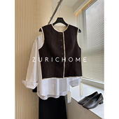 ZURICH 竖纹做旧马甲背心 撞色撕边 HOMEROW系穿搭 复古古着怀旧