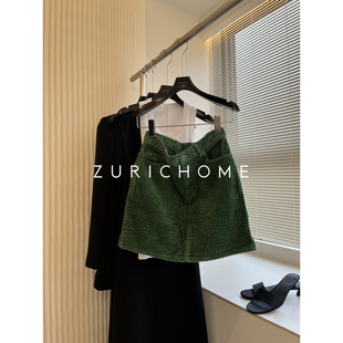 百搭显瘦小A版 ZURICH 灯芯绒半裙短裙 洋气森绿色 复古 HOME 美式