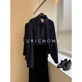 羊毛夹克外套 孤ZURICH 配领带 MlU系 蓝色小短款 HOME 时髦青春
