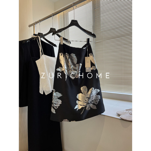 大花卉重工重料银丝提花半身裙