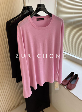 ZURICH HOME 洋气巴比粉白皮入 糯软舒适裸感面料粉色圆领长袖T恤