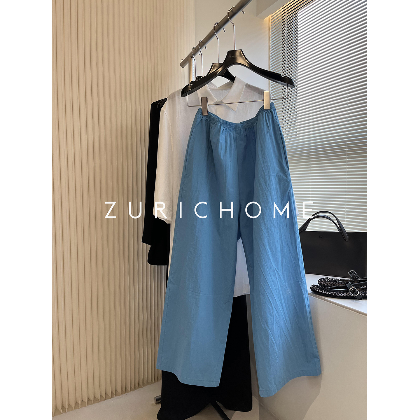 出片兒！愜意克萊因藍 松弛舒適 寬松廓型棉質(zhì)九分褲 休閑遛彎褲