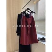 孤气氛感穿搭 及简百搭轻盈漂逸 竹结双宫丝红色后开叉真丝半裙