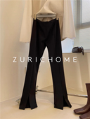 型 前开叉 中缝线显瘦显腿长 力荐好版 黑色前开叉弹力九分打底裤