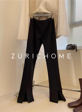 力荐好版型 前开叉 中缝线显瘦显腿长 黑色前开叉弹力九分打底裤