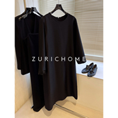 HOME 优雅 高及大气 孤ZURICH 黑色真丝羊毛气质小黑裙 轻礼服