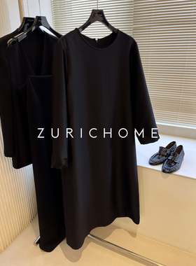 孤ZURICH HOME 优雅 高及大气  黑色真丝羊毛气质小黑裙 轻礼服
