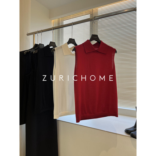 细羊绒小尖领羊绒无袖针织上衣