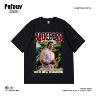 BruceLee李小龙美式潮牌短袖街头复古宽松vintage纯棉T恤上衣ins
