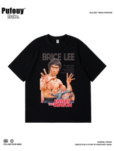 李小龙纯棉t恤短袖oversize落肩夏季中国功夫明星电影周边衣服男