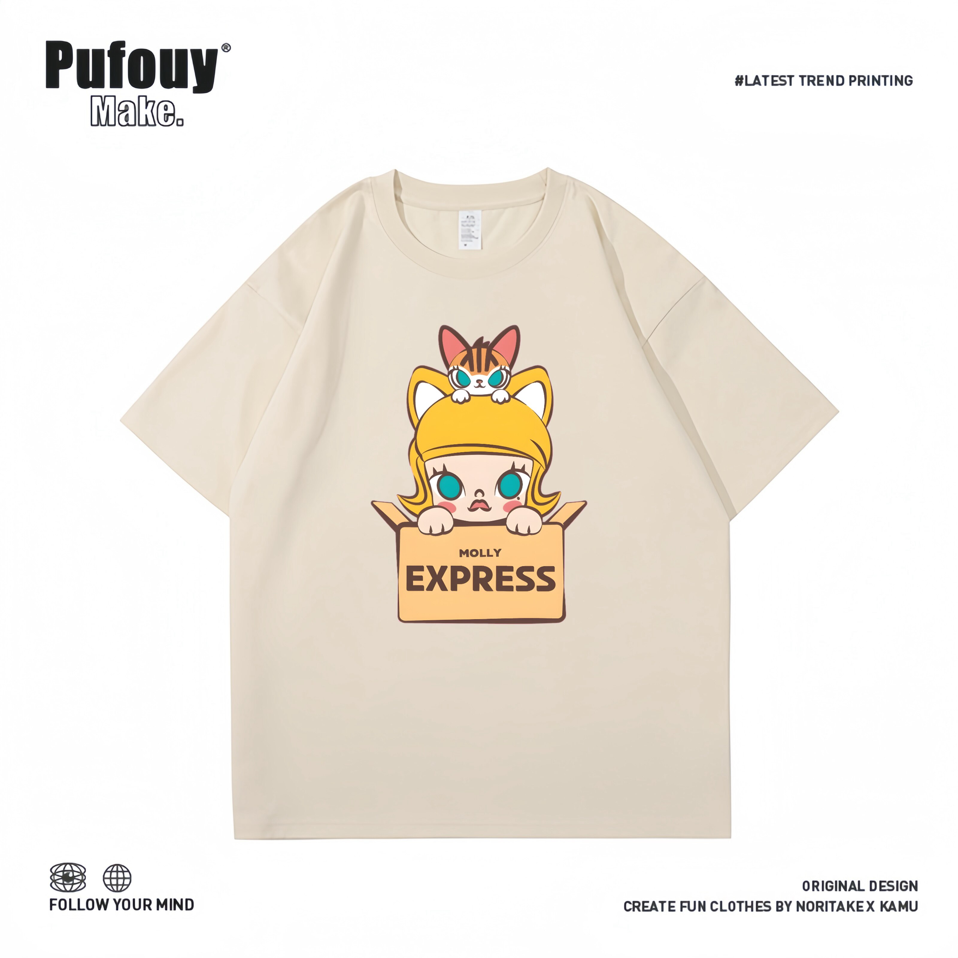 泡泡玛特MOLLY联名夏季新款短袖T恤男女纯棉宽松情侣潮流百搭上衣