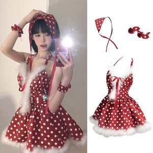 圣诞玛丽莲梦露红色波点小裙子挂脖连衣裙辣妹酒吧性感露背制服