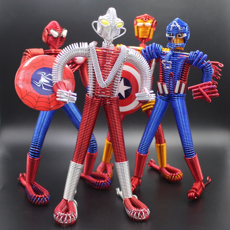 纯手工铝线编织钢铁蜘蛛侠铜丝美国队长卡通人物diy儿童玩具模型