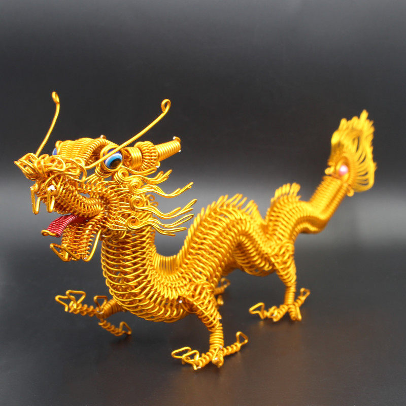 纯手工中国龙模型摆件礼品家居办公摆设纯手工铝线编织铁丝制作