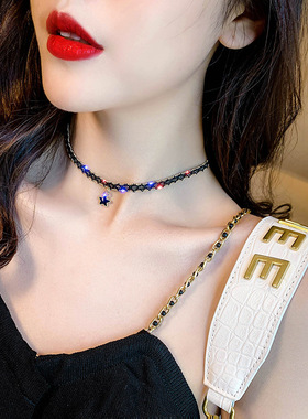 韩国性感锁骨链简约短款星星吊坠项链choker项圈颈带颈链女水晶