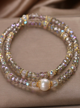 高级感小众炫彩水晶手链女轻奢时尚双圈缠绕水晶手串学生闺蜜手饰