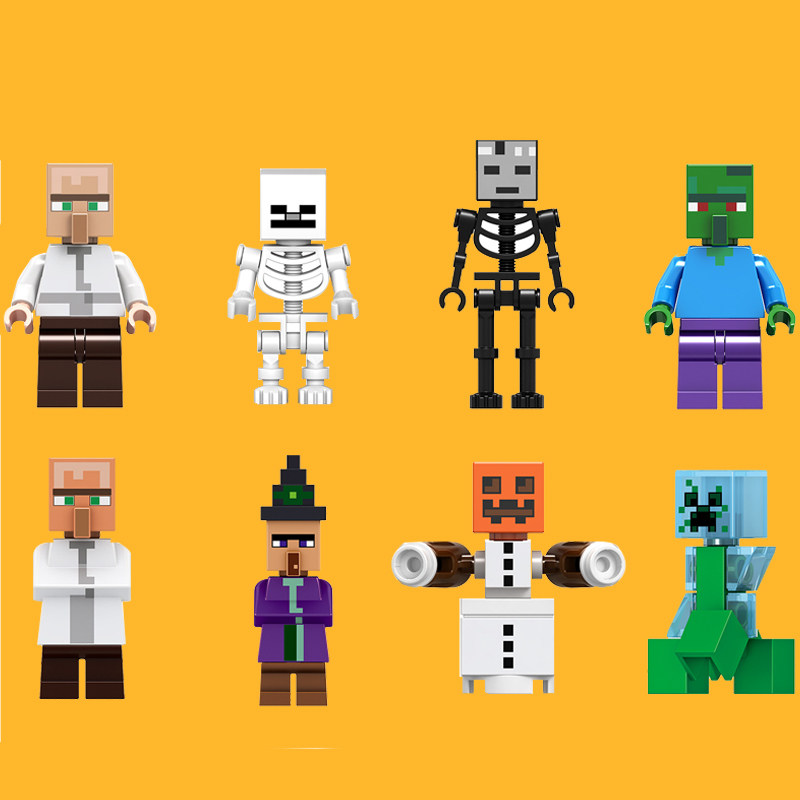 兼容乐高我的世界雪傀儡女巫凋零骷髅僵尸村民绝版拼装积木人仔