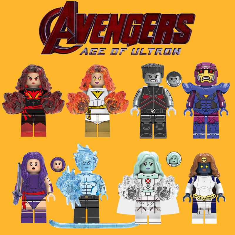 X战警钢力士冰人灵蝶凤凰女哨兵拼装X0277第三方儿童积木人仔玩具