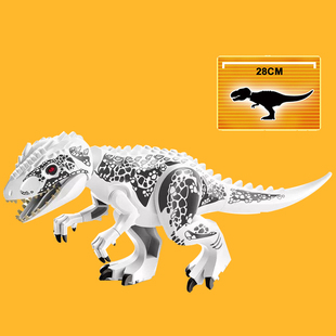 侏罗纪公园2恐龙世界白色霸王龙变种动物第三方拼装积木人仔玩具