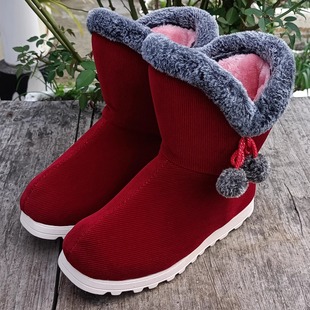 土家手工棉鞋女高邦防滑厚底灯芯绒居家保暖棉靴大码加绒加厚布鞋