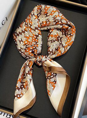 2026韩版立体字母桑蚕丝真丝丝巾装饰围巾杭州丝绸70cm方巾领巾