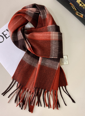 英伦经典100%纯羊毛格子围巾女冬季韩系学生百搭保暖羊绒情侣围脖