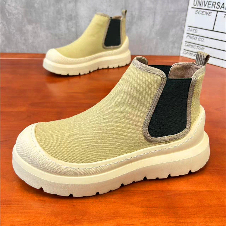 夏季新款透气马丁靴厚底男鞋一脚蹬布鞋时尚百搭鞋子小白鞋工装鞋