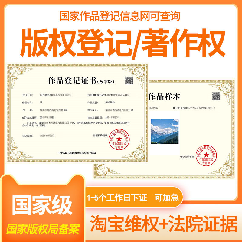 加急美术作品图片logo申请服装插画文字知识产权著作权版权登记
