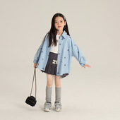 艾摩贝贝女童韩版 甜美蝴蝶结衬衫 2025春儿童宝宝满印翻领衬衣外套