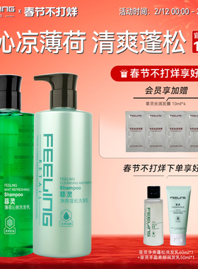 菲灵薄荷净爽洗发水清爽净油洗发乳套装500ml*2净透清澈舒爽蓬松