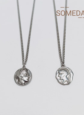 复古希腊雅典娜女神钛钢古罗马骑士项链女男情侣款吊坠百搭卫衣链