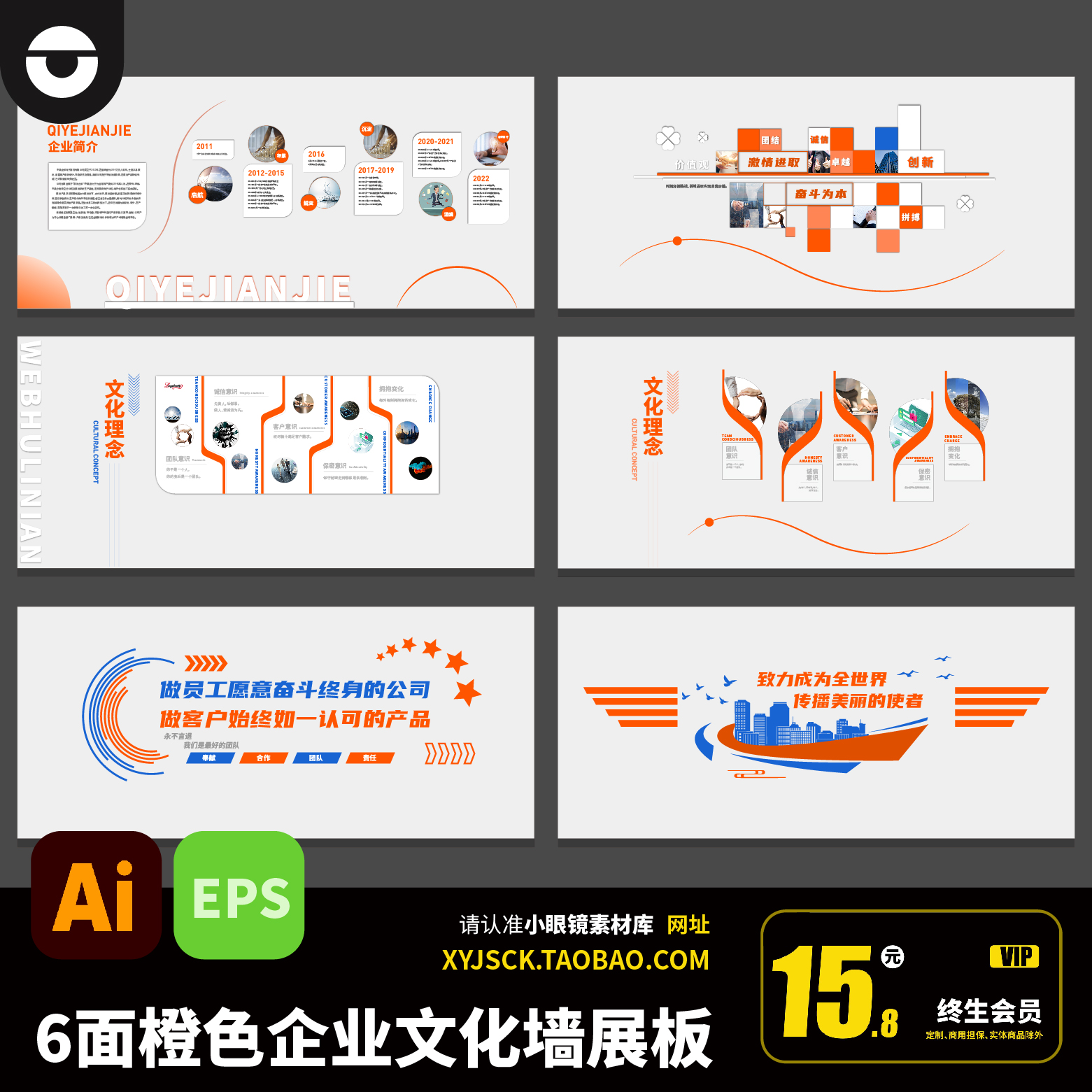 橙色活跃企业简介发展历程文化理念员工天地文化墙展板AI矢量文件
