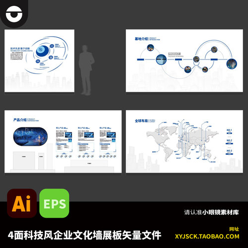 科技风企业公司业务分布产品介绍文化墙背景板AI矢量文件EPS格式