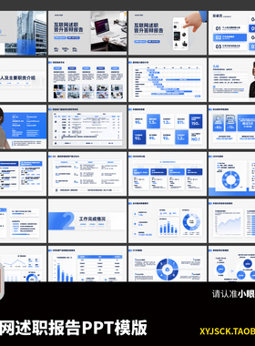 互联网述职报告PPT模板蓝色商务简约风格PPT模版PPT表格