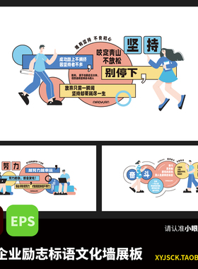 3面卡通插画企业励志标语文化墙展板员工天地文化墙AI矢量文件EPS