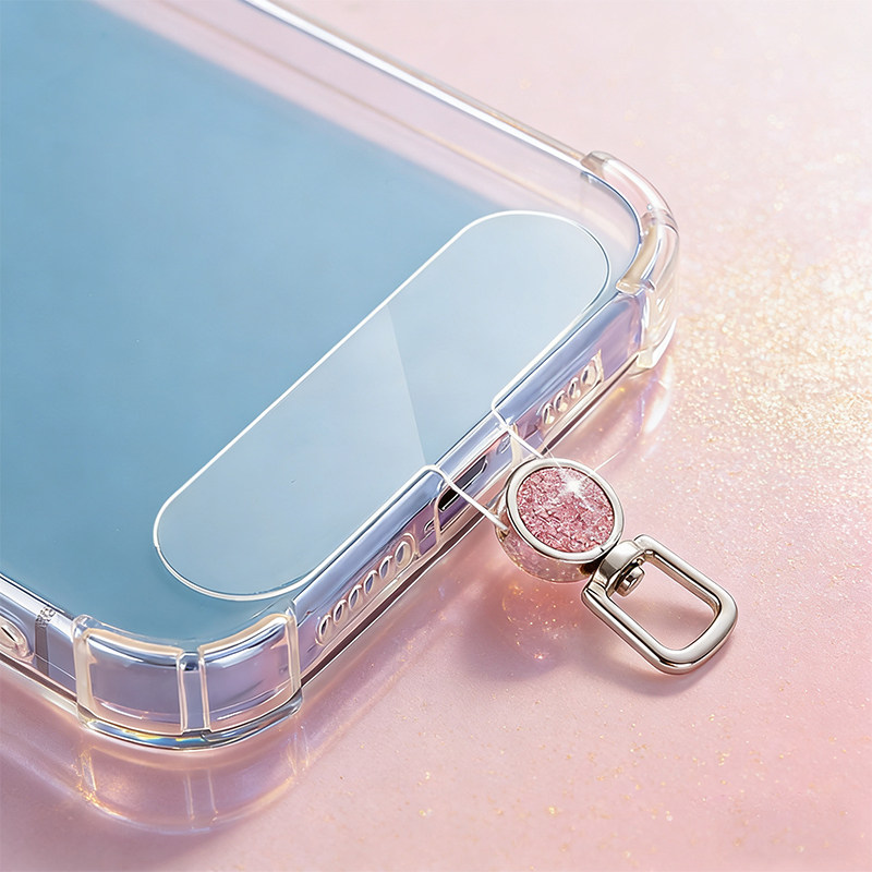 闪粉手机挂绳夹片360旋转垫片手机链背夹结实通用透明固定夹耐用