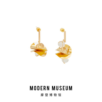 MODERN MUSEUM 摩登博物馆 高迪系列白水晶几何金属片极简小耳环
