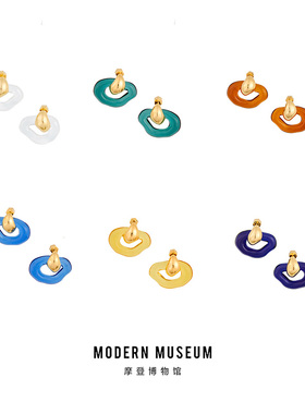 MODERNMUSEUM 原创耳环小众设计感琉璃系列铜镀金气质蓝色耳饰女